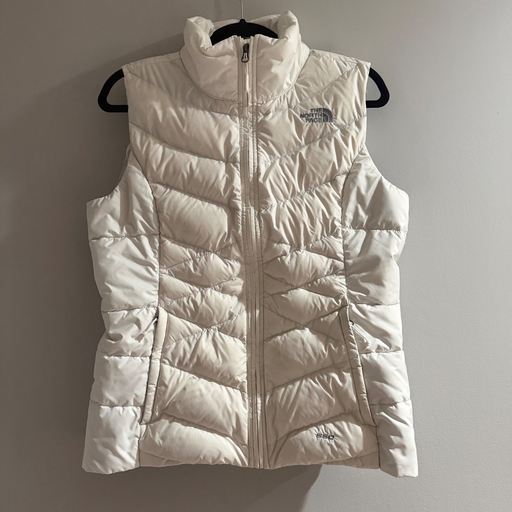 The North Face Puffer Vest Womens Medium White Good 550 Down Quilted Zip Up